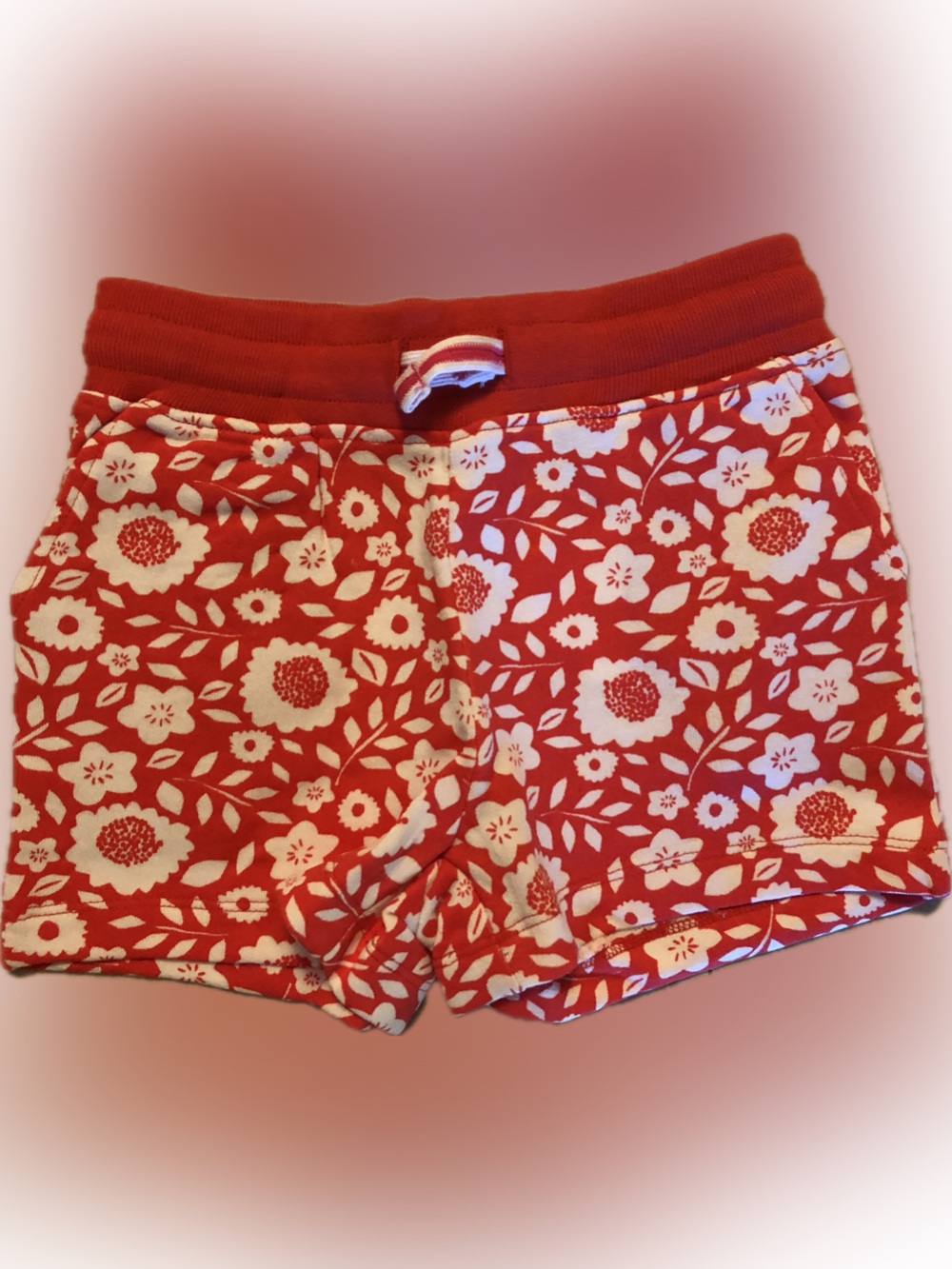 Boden Red Floral Print Girls' Knit Shorts